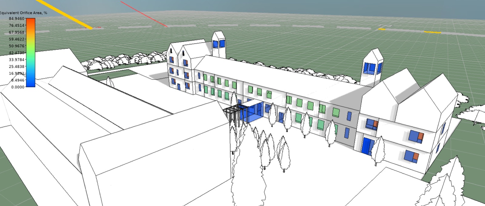 Daylight analysis of the workhouse façade with a colour-scaled results legend