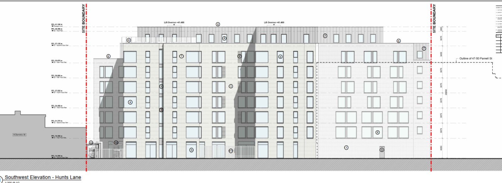 South-west elevation drawing of the Limerick Tait student accommodation