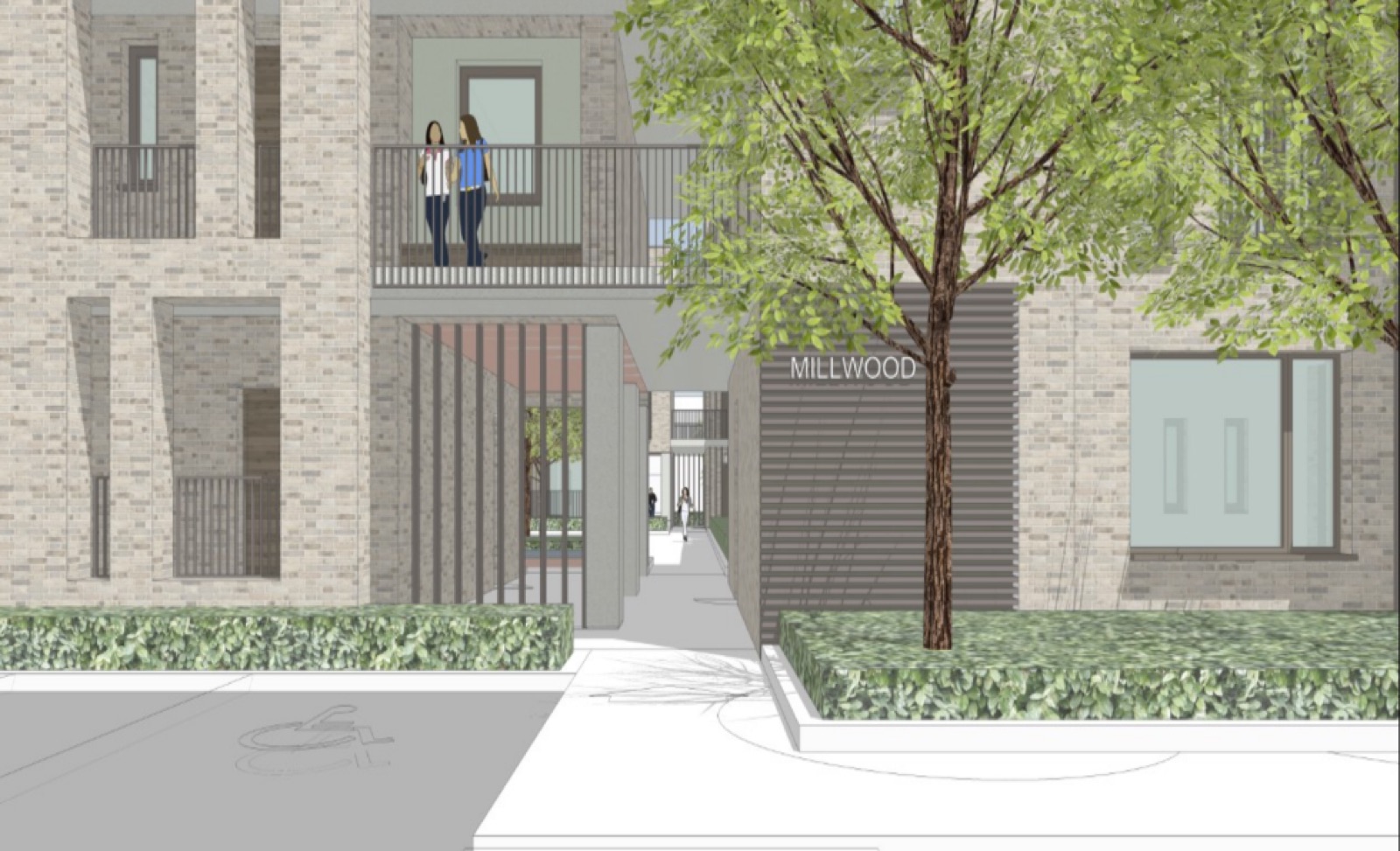 Courtyard view of the Milwood Court senior living development