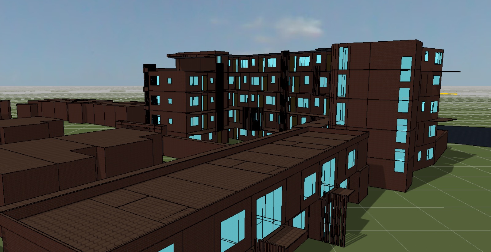 Thermal model of the apartment blocks and courtyard elevations