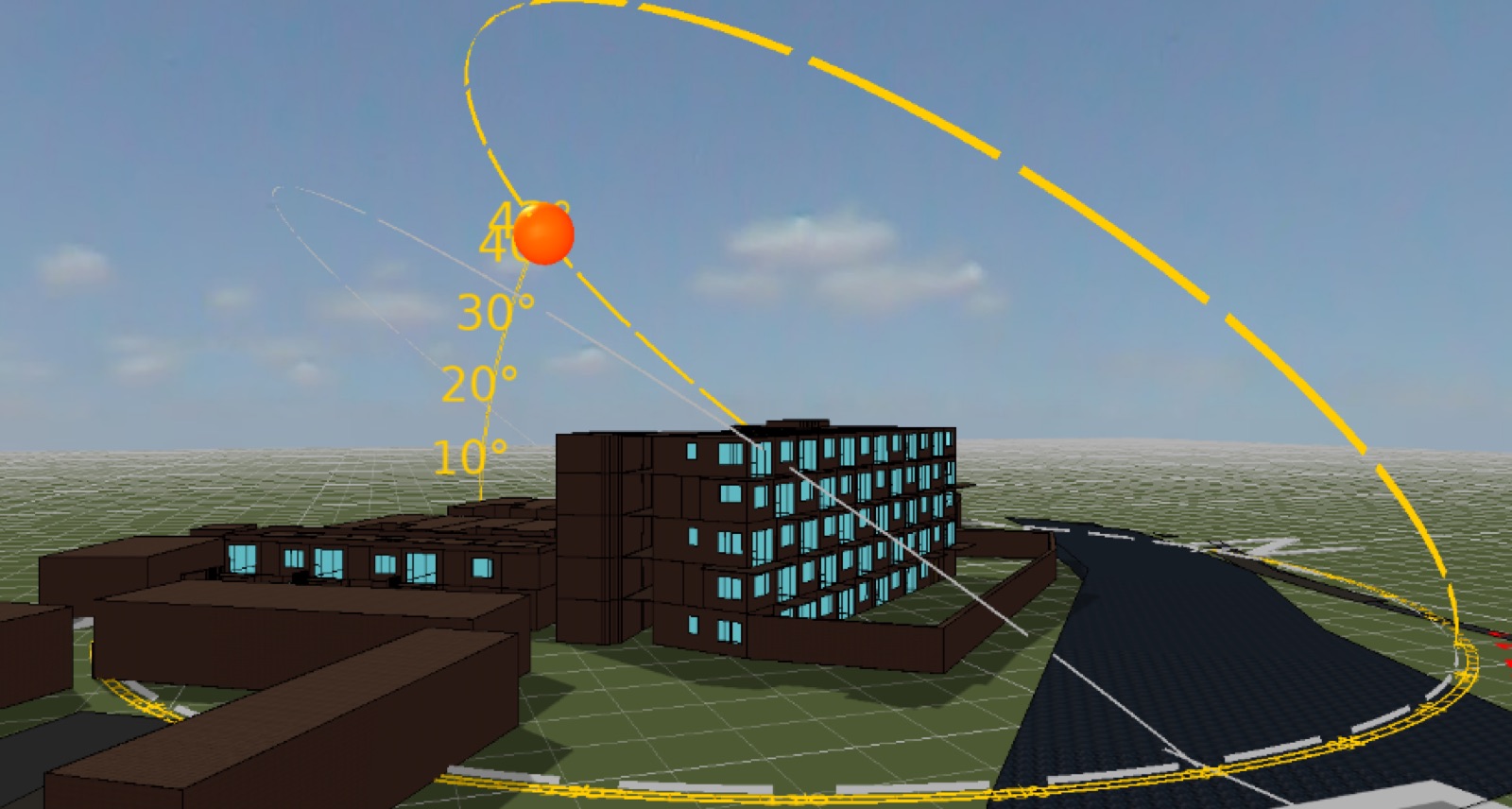 Sun path study across the Orchard Road blocks and adjacent PV array