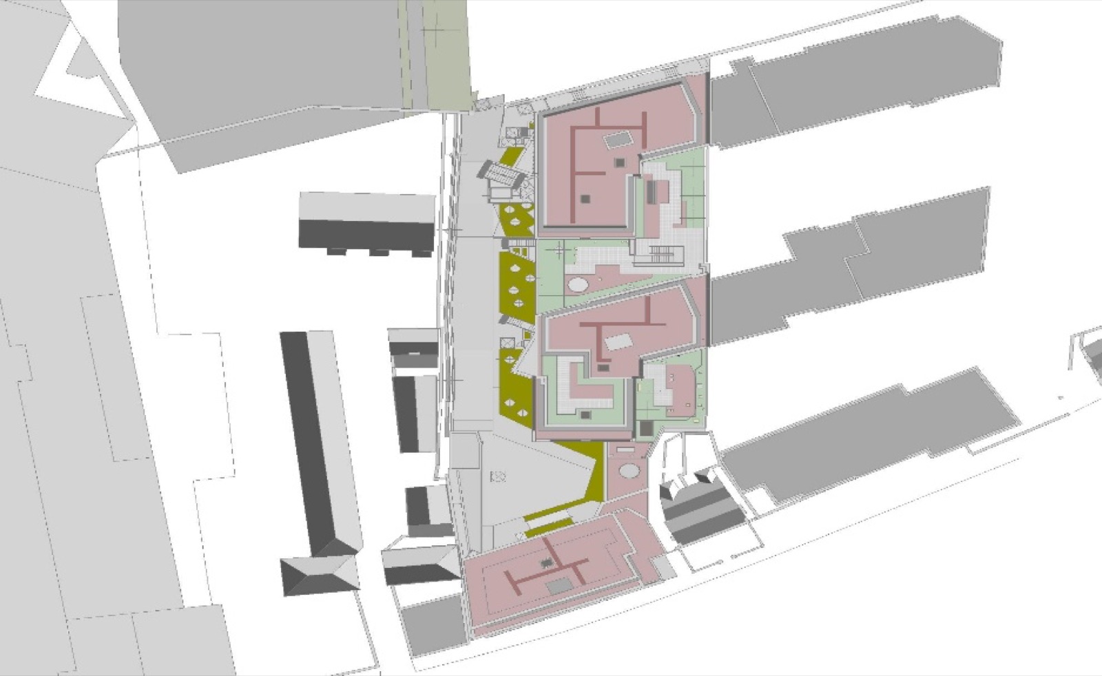Site plan of the Prussia Street scheme showing blocks and landscaped spaces